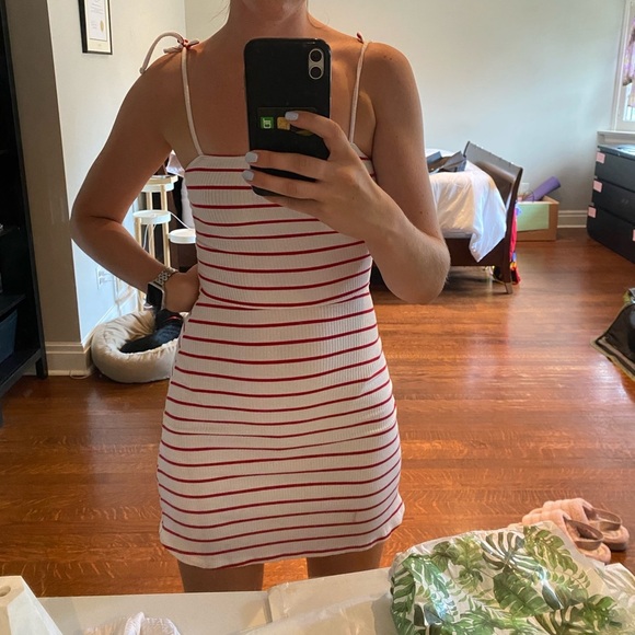 Reformation Annette Striped Red & White Mini Dress - Picture 2 of 8